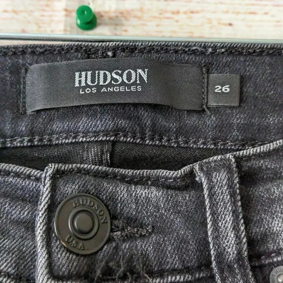 Hudson Size 26 Barbara Skinny Jeans Charcoal Raw Hem Stretchy Exposed Buttonfly - Picture 4 of 11